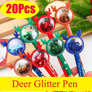 TEMU 20개 세트 카툰 크리스마스 사슴 글리터펜 0.mmm 블랙잉크 젤펜, 눈사람·나무 패턴 수첩용품 - 학교에서 사용하기 좋음! 파티/생일선물, 졸업식 & Ba to School에 딱!