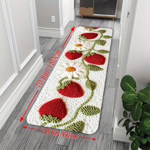 TEMU 벨벳 850g/㎡ + 미끄럼 방지 도트 플라스틱 백킹, 딸기 데이지 유럽 스타일 러너 매트, 긴 스트립 매트, 욕실 바닥 매트, 미끄럼 방지 러너, 침대 옆 및 소파 쿠션, 주방 매트, 세탁 가능 실내 장식 패드 – 욕실, 욕조 옆, 복도, 발코니, 침실, 현관, 야외 사용에 적합한 홈 에스테틱 크리스마스 선물
