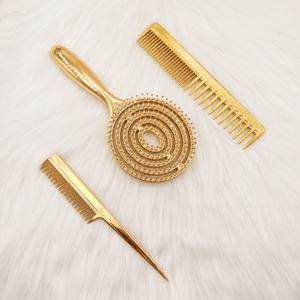 TEMU 골든 플러피 빗 세트, 캔디 같은 디자인 - 부드러운 헤어 케어 및 스타일링을 위한 인체공학적 손잡이와 나일론 브리슬, 여성과 남성을 위한 완벽한 선물, 세련된 메탈릭 마감, 내구성 있는 플라스틱 손잡이