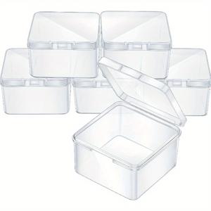 TEMU 6개 투명 수납 박스 (뚜껑 포함), 다용도 정리함 - 구슬/보석/귀걸이/비즈니스 카드/게임 피스/DIY 액세서리 휴대용 분류 케이스 (2.56*2.56 *1.38인치)