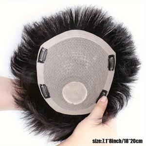 TEMU 남성용 인모 - 통기성 좋은 자연스러운 블랙 & 브라운 헤어, 가볍고 편안한 착용감, 스타일링 용이, 유지 관리 불필요, 또는 특별한 날에 적합, 인모 헤어, 안전한 클립 부착, 정수리가발, 앞머리붙임가발