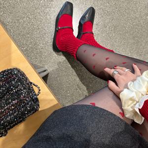 TEMU 1쌍 여성용 레드 하트 자카드 시스루 타이츠 - 울트라 씬 고탄력 통기성 팬티스타킹, 파티용 패셔너블한 투명 스타킹, 손세탁 전용, 데이트 나이트 웨어, 시스루 원단