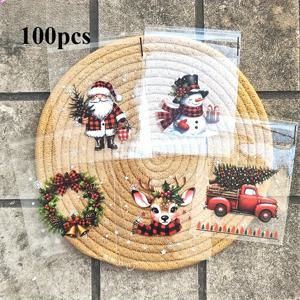 TEMU 눈송이, 및 홀리 패턴이 있는 100개의 크리스마스 선물 포장백 - 10 * 10 3cm 사이즈로 자체 접착식으로 밀봉된 수납주머니. 크리스마스 데코레이션과 선물에 적합한 소형 가방 (크리스마스 새키, 기프트박스, 작은 선물용지갑), 파티 호의품, 계절별 인테리어, 내구성 있는 재질, 가벼운 디자인, 공예 애호가 및 휴일 쇼핑객을 위한