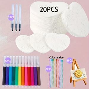 TEMU 56개 매직 폼 텍스처 페인팅 키트 | 3D 아트 마커, 브러쉬, 아크릴 페인트, 수채 스프레이, 폼 페인트 셔틀 마커, 공예 용지 포함 - 학교 미술 프로젝트, 특별한 공예 선물, 신학기 시즌에 적합|아크릴물감