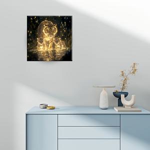 TEMU 1개 최신 인기 골든 글리터 호랑이 가족 패턴 페인팅 키트, DIY 5D 라운드 부분 만들기 공예, 홈 벽 장식 예술에 적합, 수제 홈 할로윈 크리스마스 선물, 프레임 없음|보석십자수