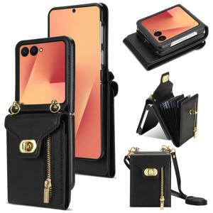 TEMU 삼성 갤럭시 Z 플립 모델 4, 5, 6, 7용 인조 가죽 지퍼 지갑형 크로스바디 휴대폰 케이스|폰케이스|지갑