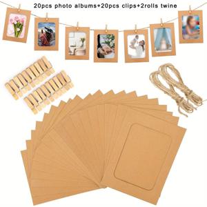 TEMU 42개 종이 사진 프레임 세트, 앨범 20개, 클립 20개, 끈 2롤 포함, 15.24cm 블랙 종이 사진 프레임, 걸이형 사진 디스플레이 배너, DIY 클립 사진 디스플레이, 홈, 오피스, 웨딩, 파티 장식용
