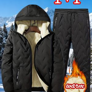 TEMU 남성용 재킷 & 바지 캐주얼 세트 | 후드, 포켓이 있는 기모 세트, 단색, 가을/겨울용 레귤러 핏|냉장고바지|남자바지|바지