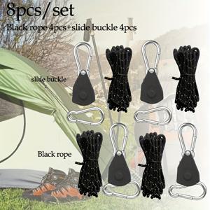 TEMU 8개 세트 / 4개 세트, 반사 스트립이 있는 157.48인치 금속 텐트 스테이크, 조절 가능한 코드 클립 포함, 텐트 및 축제 장식 고정에 적합, 쉬운 설치를 위한 탄성 야외 보관 가방 제공, 캠핑 장비 및 액세서리, 로프 후크, 고강도 카라비너, PC 가이 로프 텐션 키트, 접는 텐트용 도구, 캠핑 스와그 액세서리, 캠핑 카라비너(검정색)