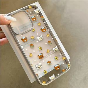 TEMU 전면 베어 쿠키 디자인의 투명 휴대폰 케이스, 아이폰 X/11/12/13/14/15/16/Plus/Pro/Promax 호환 가능. 대형 구멍과 도금된 방탄 보호 기능으로 할로윈을 위한 완벽한 커플 선물