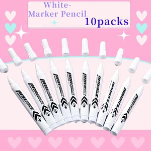 TEMU 5/10개 헤비듀티 방수 화이트 마커 펜 - 오일 기반 잉크, 금속용 넓은 팁, 라벨링, 산업용, 사무실용, 메탈릭 마커 펜, 자동차용 화이트 마커 펜, 오일 기반 마커, 오일 기반 펜, 학교 용품