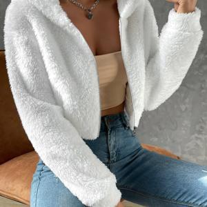 TEMU 여성용 겨울 따뜻한 후드 플로킹 재킷 - 숏 기장 야외 방풍 코트, 세탁기 사용 가능한 추위 방지 의류, 스키 & 일상용, 솔리드 컬러 캐주얼 겨울복 (원하는 색상이 없으면 추가 주문)