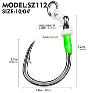 TEMU 프로 베로스 헤비듀티 염수용 훅 5개 세트 - 슈퍼 싱글 빅 게임 훅, PE 코드 & 나일론 브레이디드 와이어, 내식성 철판/지깅 훅, 참치, 마린, 오프쇼어 낚시용 (5/0#, 6/0#, 8/0#, 10/0#)