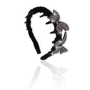 TEMU 여성을 위한 1개 우아한 블랙 라인스톤 나비 헤어밴드 - 빈티지 스타일 미끄럼 방지 이빨 헤어밴드, 반짝이는 장식, & 파티에 완벽, 올 시즌 활용 가능한 헤어 액세서리, 파티 헤어 액세서리 | 빈티지 스타일