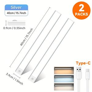 TEMU 2개 묶음 캐비닛 하부 조명 (모션 센서 & USB 충전식) - /40cm LED 조명, 3000K/4000K/6500K 색온도, 마그네틱 베이스, USB 전원, 실내 사무실 조명 (캐비닛, 선반, 작업대용) - 에너지 효율 높음, 센스등, 간접조명, 무드등, led조명, 센서조명, 모션센서등|무드등