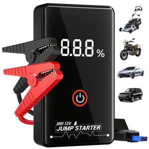 TEMU 휴대용 차량 점프 스타터 - 최대 5.0L 가솔린 및 3.0L 디젤 엔진용 12V 배터리 팩, LCD 디스플레이 & LED 라이트가 있는 스마트 점프 케이블, 모바일 보조 배터리 & 점프 박스, 차량 비상 도구, 세련된 디자인, 내구성 있는 구조