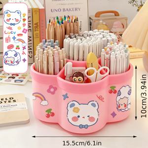 TEMU 회전형 데스크 정리함의 네 가지 유형 - 여러 개의 구획이 있는 수납 상자, 문구류, 메이크업 브러시, 립스틱, 눈썹 연필에 적합 - 내구성이 뛰어난 PP 소재, 무향, 기숙사 및 사무실 책상 정리에 이상적|립스틱|눈썹펜슬