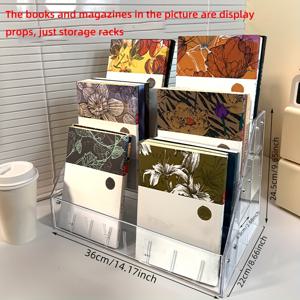 TEMU 헤비듀티 투명 플라스틱 책 & 잡지 정리대 - 조절 가능한 선반이 있는 헤비듀티 멀티 티어 데스크탑 보관 선반, 홈 오피스, 침실, 거실을 위한 공간 절약형 모던 디자인 - 책, 저널, 잡지와 호환 가능 (내구성 있는)|책꽂이