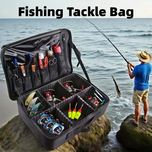 TEMU 낚시 액세서리 보관 가방, 릴, 낚시줄, 루어에 적합, 낚시 장비 정리,낚시 도구 보관 솔루션,낚시용품 보관 가방,낚시 장비 정리함,솔리드 블랙 디자인, 낚시 액세서리,내구성 있는 지퍼 클로저,컴팩트 스토리지 빌드,낚시꾼용 액세서리 정리함,낚시 장비 보관함|방수가방