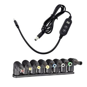 TEMU Type-C-DC 고속 충전 전원 케이블 (듀얼 버튼 조절 전압 5V/9V/12V/15V/20V) | 8개 어댑터 포함, 라우터, 컴퓨터, 스피커에 적합, 광택 PVC 소재