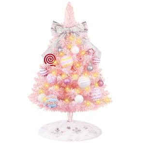 TEMU 22개 2피트 핑크 크리스마스 트리, 메리 크리스마스 매달기 장식, 리본 장식, 크리스마스 파티 데코, 크리스마스 볼, 휴일 장식, 크리스마스 트리 (건전지 미포함, 비전기식)