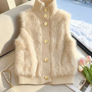 TEMU 우아한 여성용 인조 모피 조끼 | 민소매, 싱글 브레스트, 버튼 클로저, 편안하고 통기성 좋음, 가을/겨울용 레귤러 핏|민소매