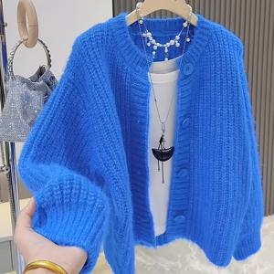 TEMU 여성 한국 스타일 오버사이즈 가디건 - 부드러운 긴소매 라운드넥 스웨터 코트, 버튼 앞면, 두꺼운 겨울 따뜻함, 시크하고 캐주얼하며 우아한 가을 & 겨울 아우터, 겨울 가디건, 가을 패션, 빈티지 감성, 스타일리시 코트