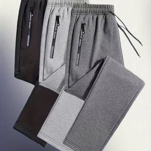 TEMU 남성용 3색 스포츠 조깅 바지 (지퍼 포켓 및 탄성 드로스트링 허리) | 올 시즌 풀 지퍼 피트니스 바지, 레그, 커프 디자인 (피트니스 및 데일리 웨어용) - 블랙, 그레이, 네이비 블루 | 세탁기 사용 가능, 러닝에 적합