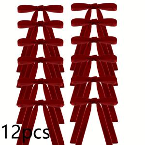 TEMU 12개입 버건디 & 와인 컬러 빈티지 리본 보우 - 사전 묶음 수제 스타일, 크리스마스 트리 장식, 웨딩, 파티 데코, 선물 포장용 - 박스 토퍼, 레트로 보우