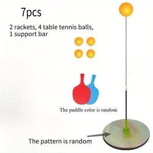 TEMU 높이 조절 가능한 탄성 소프트 로드 탁구 훈련 장치 - 휴대용 단일 플레이어 연습 장비 (내구성이 뛰어난 연습 공 4개 포함), 탁구 장비, 탁구 장비|탁구채