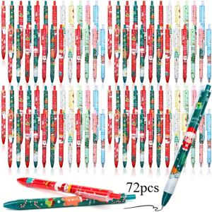 TEMU 72개 크리스마스 볼펜 귀여운 크리스마스 젤 잉크 펜 리트랙터블 크리스마스 휴일 펜 대량 구매 크리스마스 선생님 학교 용품 학생 선물 보상 성인 동료 사무실 파티 용품, 학교 필수품,선생님 감사의 마음,축제 디자인,부드러운 잉크 흐름,벌크 펜,파티 플래너,성인용 문구류