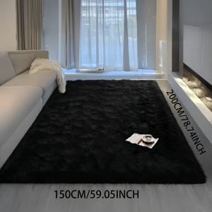 TEMU 1개 대형 플러시 샤그 매트 - 블랙 솔리드 컬러, 초소프트 클러스터 파일, 대형 직사각형 침실, 거실, 실내/실외용, 세탁 가능한 럭셔리 (최대 2.까지 대형 사이즈 제공)