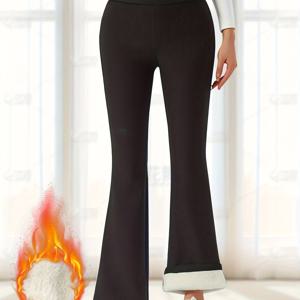 TEMU 여성 패션 따뜻한 플레어 레그 팬츠 | 캐주얼, 높은 탄성, 편안한 단색 하의, 모든 계절용