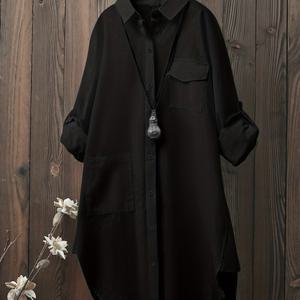 TEMU 여성용 플러스 사이즈 긴팔 셔츠, 캐주얼 폴리에스터 100% 단색 라펠 칼라, 포켓 디테일, 올 시즌 스트레치되지 않는 셔팅