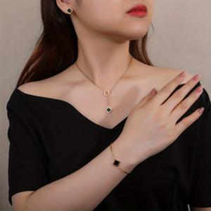 TEMU 4개 세트 가을 겨울 신상 여성용 스퀘어 블랙 티어드롭 오일 스테인리스 스틸 액티비티 펜던트 목걸이 귀걸이 세트, 크리스마스 할로윈 데이트 선물, 백투스쿨 휴가 스타일 댄스 파티 액세서리