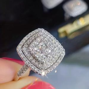 TEMU 여성용 럭셔리 풀 화이트 합성 지르코니아 약속 반지, 실버 컬러 기하학적 웨딩 밴드 주얼리 선물