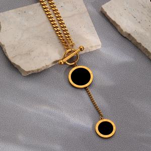 TEMU 여성용 스테인리스 스틸 로마 숫자 펜던트 목걸이 - OT 클라스프, 우아한 골드톤 주얼리, 파티 & 캐주얼 스타일링, 매력적인 체인 액세서리, 연중 내내 착용 가능한 골드톤