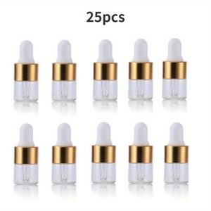 TEMU 25/50개의 투명한 유리 드로퍼 병 미니 에센셜 오일 샘플 드로퍼 병, 황금 캡이 달린 여행용 에센셜 오일 향수 화장품 액체