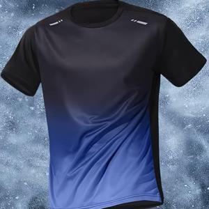 TEMU MCKENATEN MK 그라데이션 운동용 티셔츠 - 통기성 폴리에스터, 반팔, 라운드 넥, 블랙에서 그레이 옴브레 디자인, 체육관, 야외 활동, 러닝 및 캐주얼 착용에 완벽, 여름 액티브웨어 | 스포티한 룩 | 편안한 핏, 체육관 의류