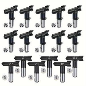 TEMU 16피스 가역형 페인트 분무기 팁 세트, 스테인레스 스틸 마감 금속, 스프레이 건 및 기계용 내구성 있는 내마모성 노즐, 크기에는 109, 111, 211, 215, 311, 317, 413, 415, 515, 517, 519가 포함됩니다., 543, 545, 621, 623, 655