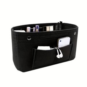 TEMU 대용량 펠트 안감 화장품 정리 가방 - 휴대용 여행용 메이크업 및 보관 파우치, 다양한 칸막이, 블랙, 딥 스카이 블루, 차콜, 크림, 레드, 화장품 가방