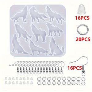 TEMU 늑대 & 개 모양 실리콘 귀걸이 몰드 - DIY 접착식 동물 펜던트 주얼리 만들기 키트