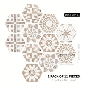 TEMU 11개 모로칸 패턴 육각형 비닐 바닥 스티커, 미끄럼 방지 방수 자체 접착 타일 데칼 DIY 홈 데코용, 바닥, 벽에 벗겨서 붙이는 설치 - 7.87x9.06 인치