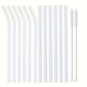 TEMU 200*8 재사용 가능한 유리 빨대 12개 세트, 홈 파티 및 외출용 2개의 청소 브러시 포함