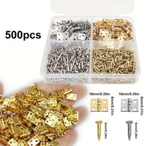 TEMU 나사 포함 빈티지 미니 경첩 500개, DIY 주얼리 박스 & 인형의 집용 270도 광택 메탈 접이식 경첩, 내장형 설치, 8x10mm