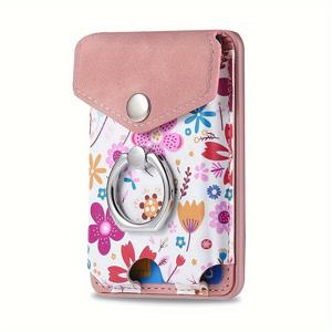 TEMU 컬러풀 프린트 인조 가죽 폰 링 홀더 내장 N52 자석, 최대 5장 카드 보관 가능 - ID, 은행, 신용카드 및 회원 카드를 안전하게 고리 및 스탠드로 유지. 비디오 시청용 핸즈프리 카드 홀더, 자석 카드 홀더, 매그 지갑, 폰용 자석 지갑