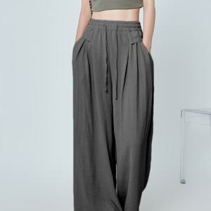 TEMU 여성용 캐주얼 와이드 레그 팬츠, 단색 폴리에스터 100% 비스턴한 직물, 봄/여름/가을 시즌, 직조 직물, 포켓이 있는 150 g/m² - 하이 웨이스트 루즈핏 바지