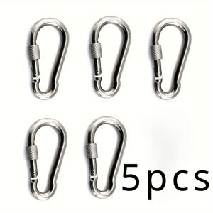 TEMU 5팩 M6 스테인레스 스틸 후크 - 캠핑, 하이킹, 해먹, 체육관, 야외 활동용으로 사용되는 중량 스프링 스냅 후크 - 안전한 부착을 위한 금속 스크루 게이트