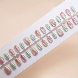 TEMU 30개 압착 네일 세트, 캔디 컬러 무지개 빛 고양이 눈, 그라데이션 , 발레 모양, 짧은 길이, 매트 마감, 네일 파일 및 젤리 접착제 포함, 혼합 핑크 톤, 뷰티 & 개인 관리, 네일 아트 액세서리