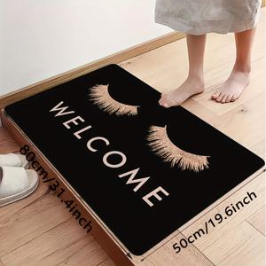 TEMU 시크한 핑크 속눈썹 & 환영 편지 욕실 매트 - 변색 방지, 미끄럼 방지 플란넬 러그, 검은 배경